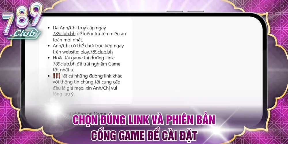 Chọn đúng link và phiên bản cổng game để cài đặt